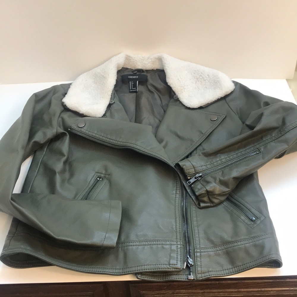 Forever 21 Olive Green Faux Leather Jacket